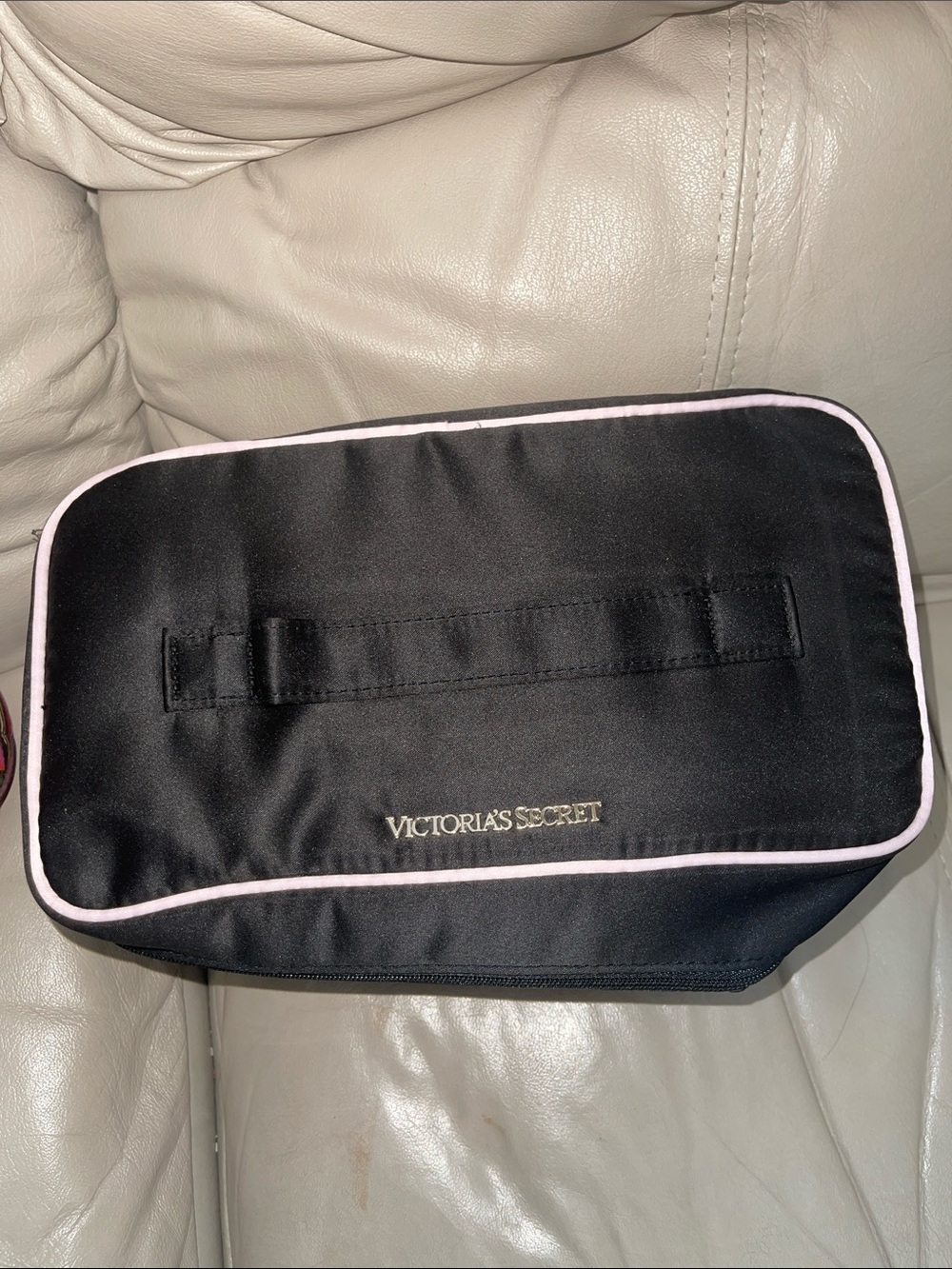 Victoria's Secret Black Satin Travel Pouch with Pink Lining Bras Panties